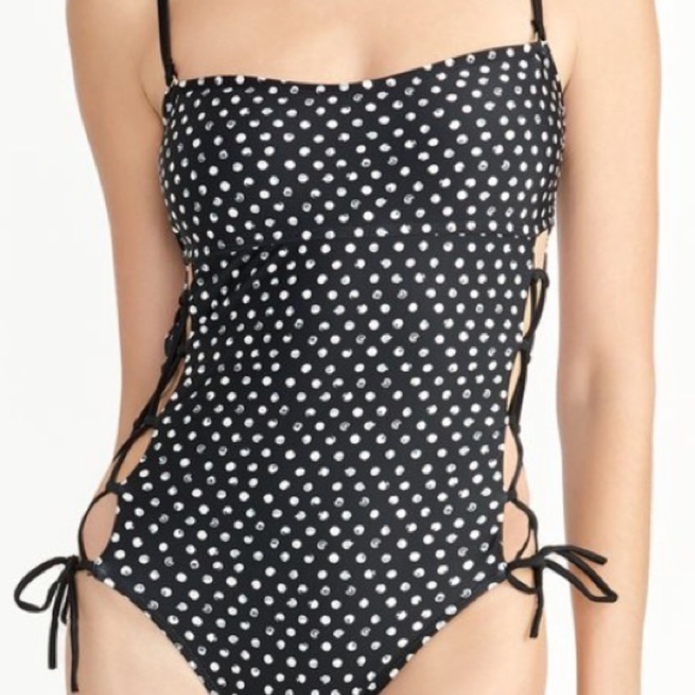 NEW‼️Rachel Roy Classic Black/White Polka Side Lace Up Swimsuit Size M - Picture 6 of 16